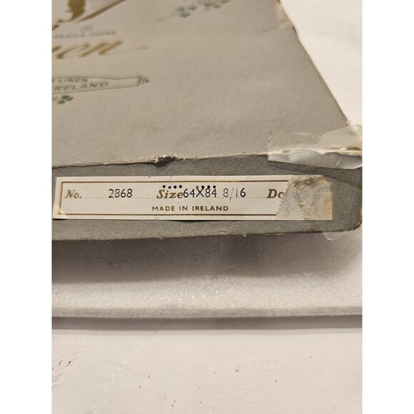 Vintage Irish Linen 64x84 Banquet Tablecloth & 8 Matching Napkins Ivory In Box - Picture 7 of 9